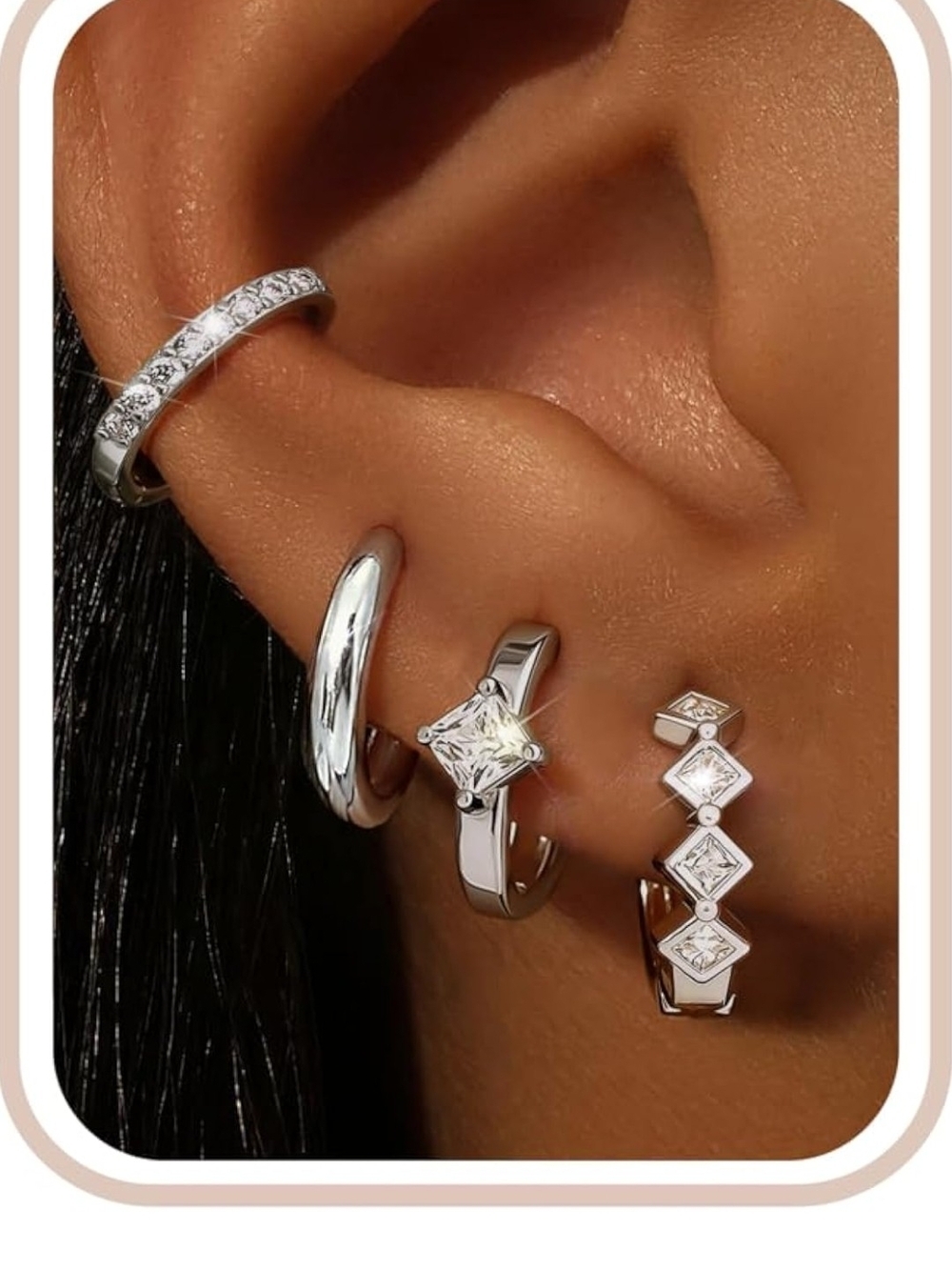 Sterling Silver Cubic Zirconia Hoop Earrings - White Silver